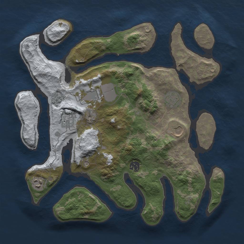 Rust Map: Barren, Size: 3500, Seed: 4321437, 10 Monuments