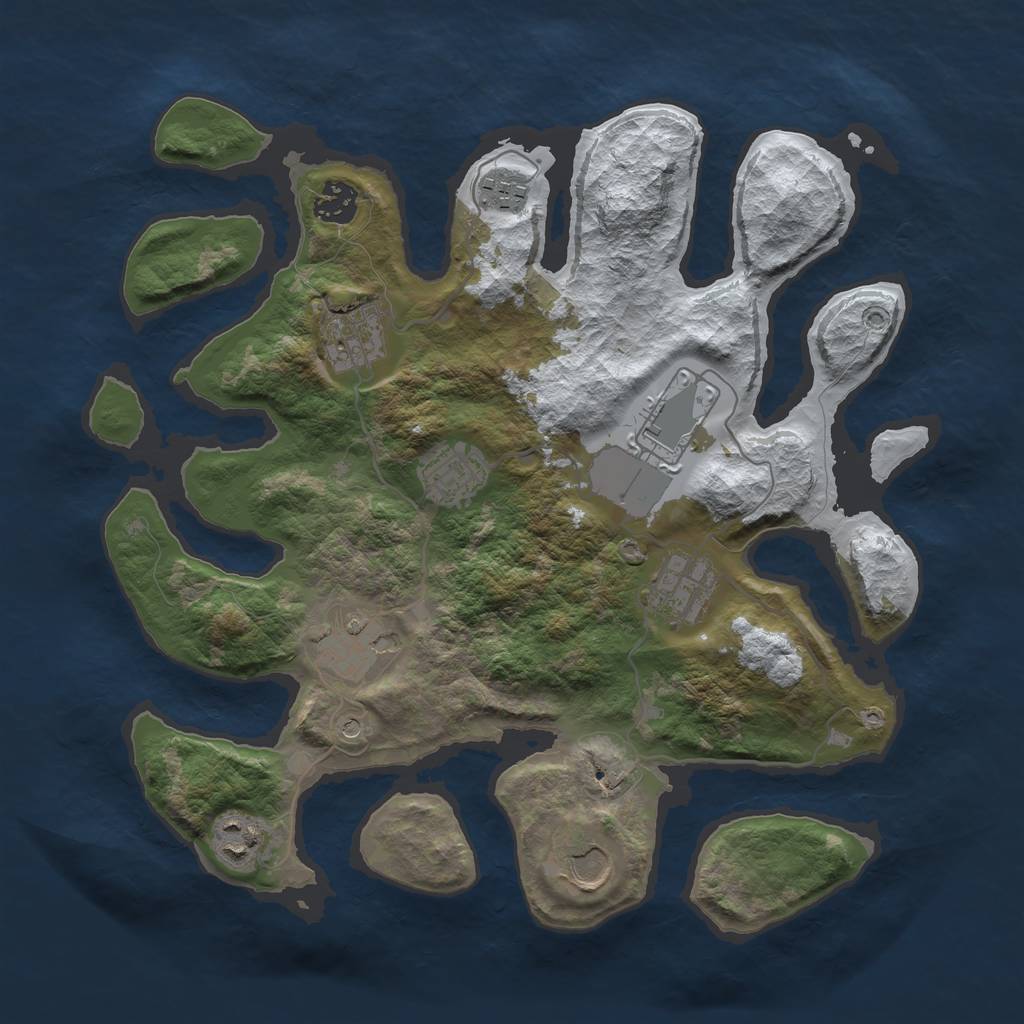 Rust Map: Barren, Size: 3500, Seed: 2640871, 12 Monuments