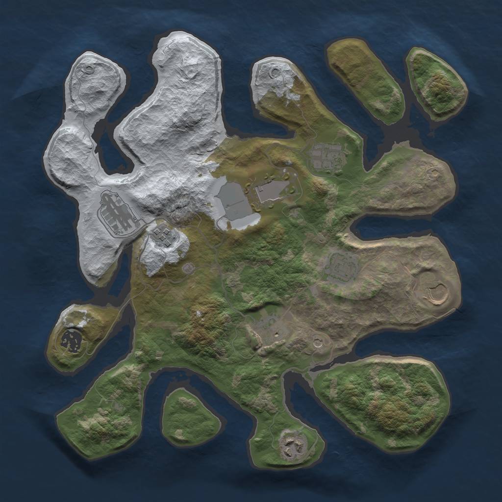 Rust Map: Barren, Size: 3500, Seed: 4054658, 12 Monuments