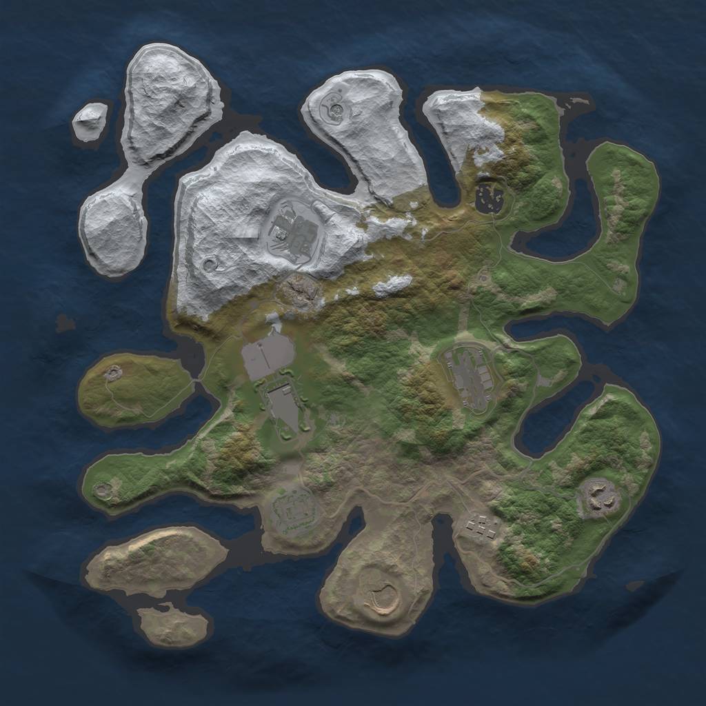 Rust Map: Barren, Size: 3500, Seed: 3078344, 11 Monuments