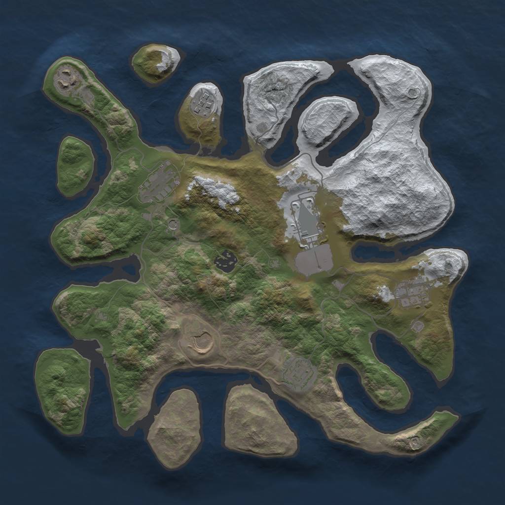 Rust Map: Barren, Size: 3500, Seed: 5958732, 11 Monuments