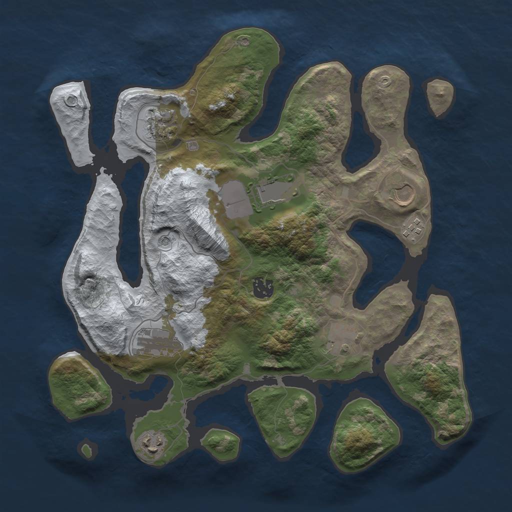 Rust Map: Barren, Size: 3500, Seed: 2476541, 11 Monuments