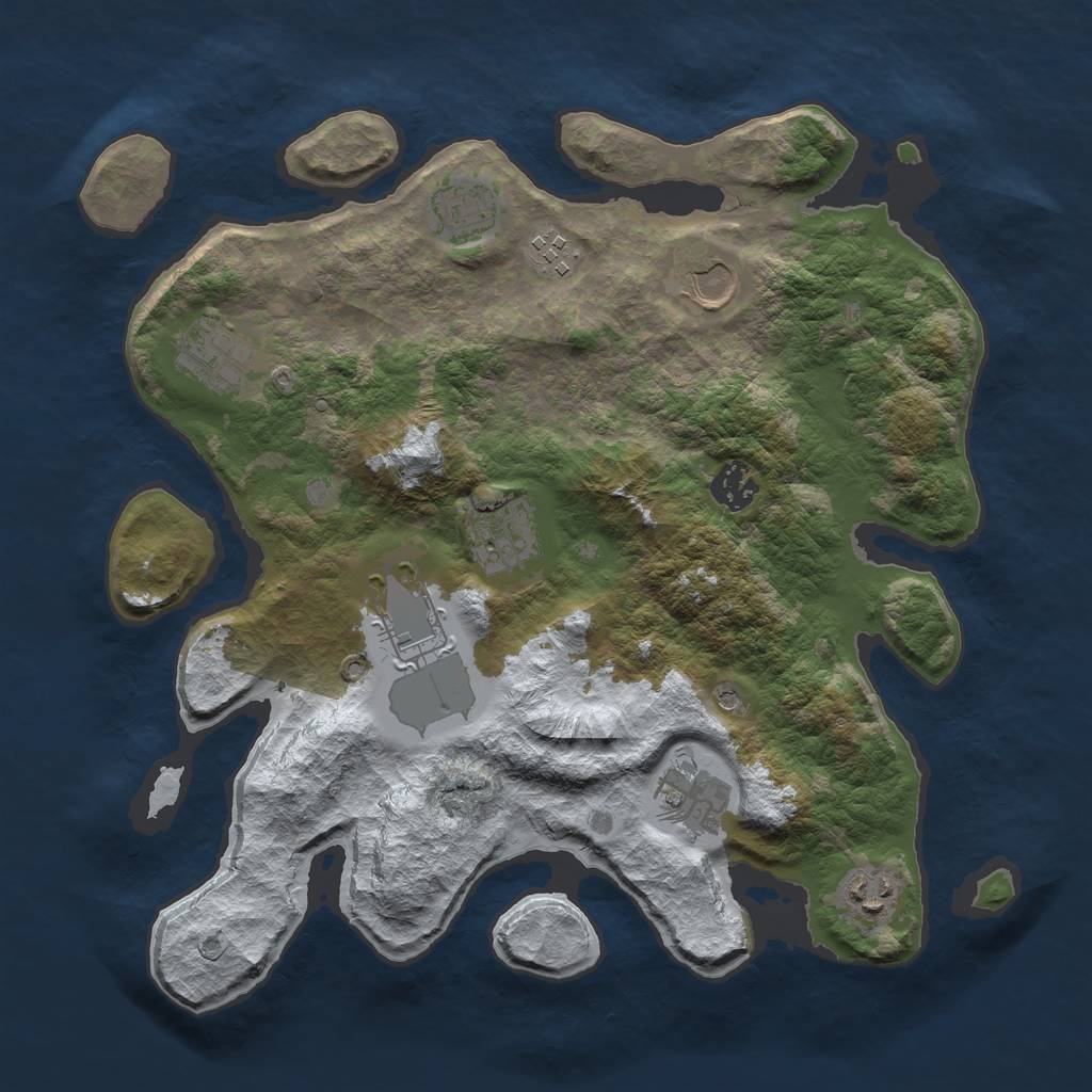 Rust Map: Barren, Size: 3500, Seed: 1239754, 12 Monuments