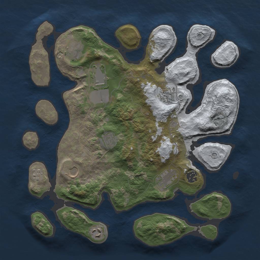 Rust Map: Barren, Size: 3500, Seed: 1352458, 12 Monuments