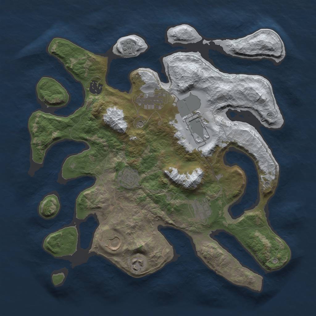 Rust Map: Barren, Size: 3500, Seed: 3050694, 11 Monuments
