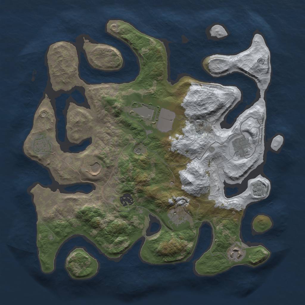 Rust Map: Barren, Size: 3500, Seed: 2914890, 11 Monuments
