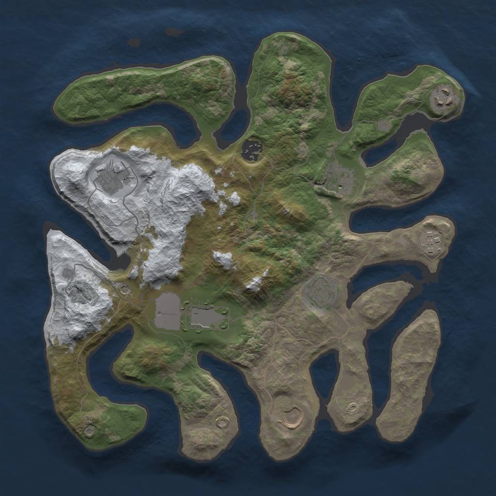 Rust Map: Barren, Size: 3500, Seed: 2466786, 11 Monuments
