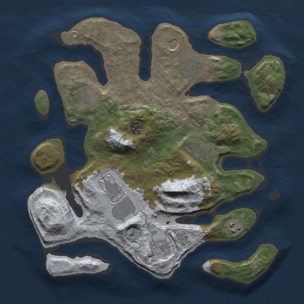 Rust Map: Barren, Size: 3500, Seed: 4358666, 12 Monuments