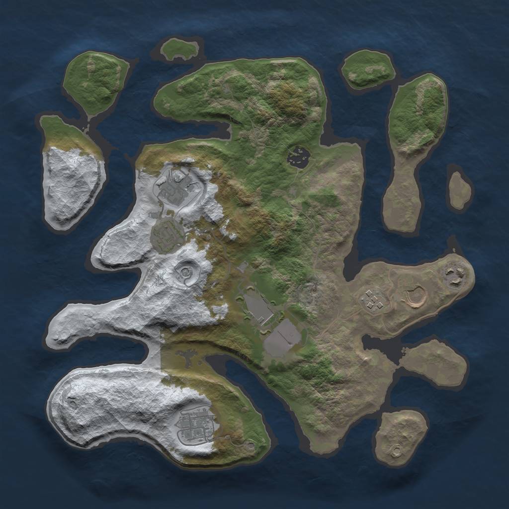 Rust Map: Barren, Size: 3500, Seed: 1339349, 11 Monuments