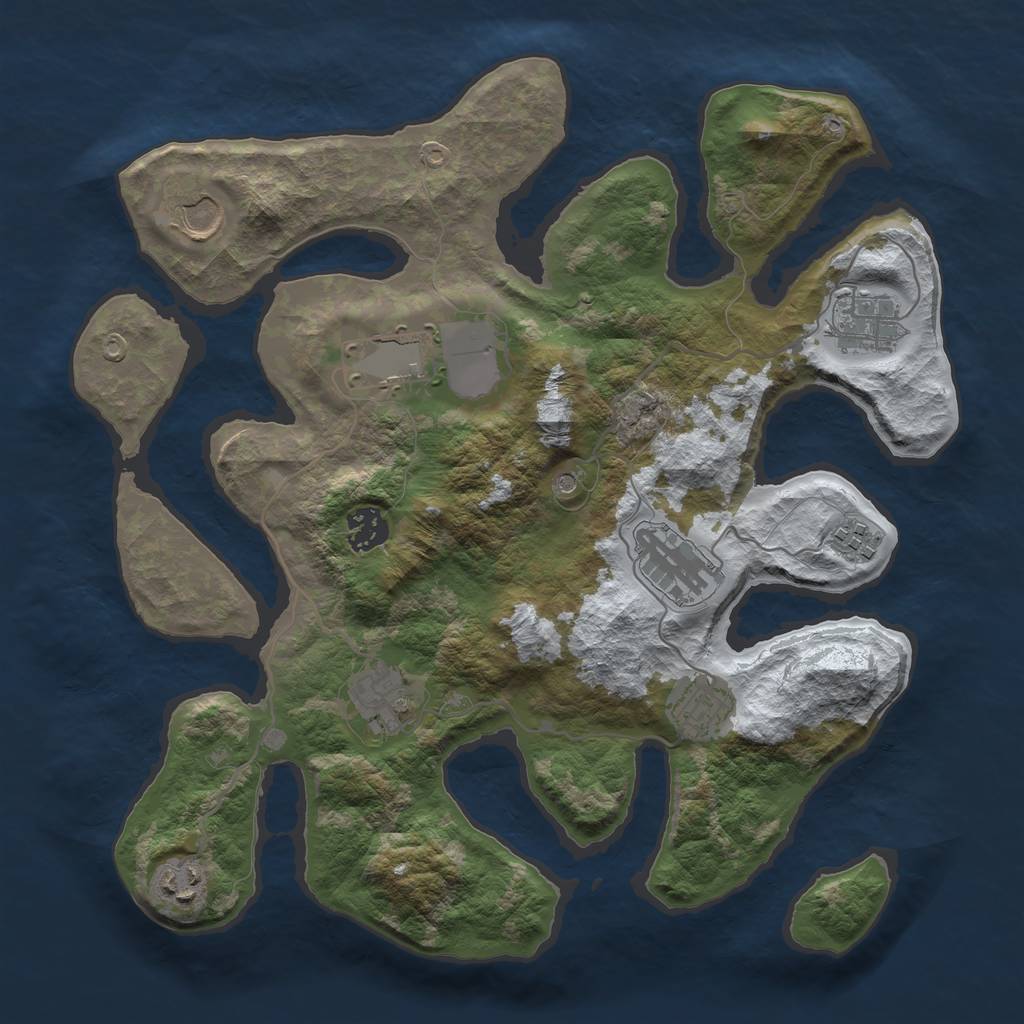 Rust Map: Barren, Size: 3500, Seed: 3834829, 12 Monuments