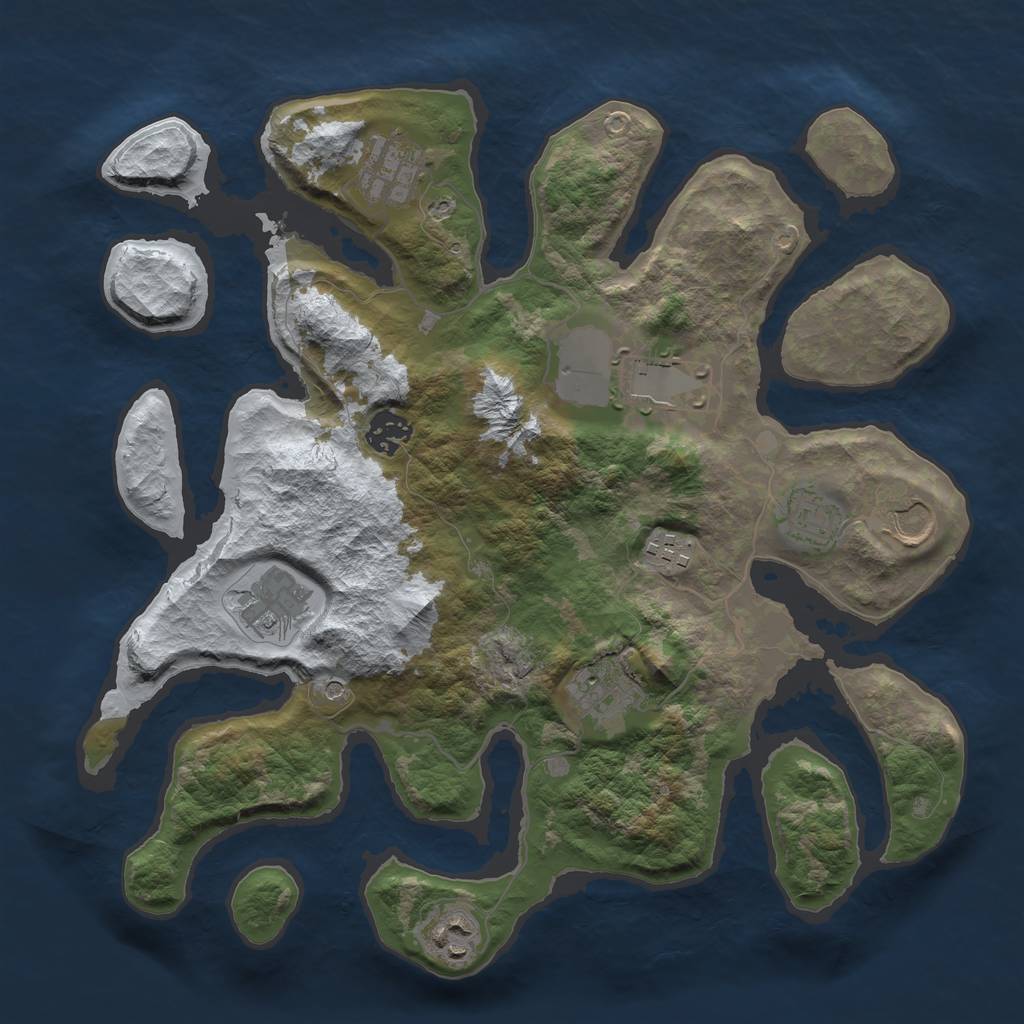 Rust Map: Barren, Size: 3500, Seed: 6068499, 12 Monuments