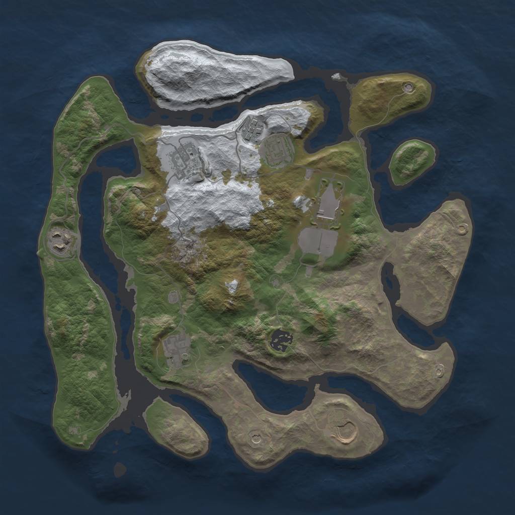 Rust Map: Barren, Size: 3500, Seed: 4039988, 11 Monuments