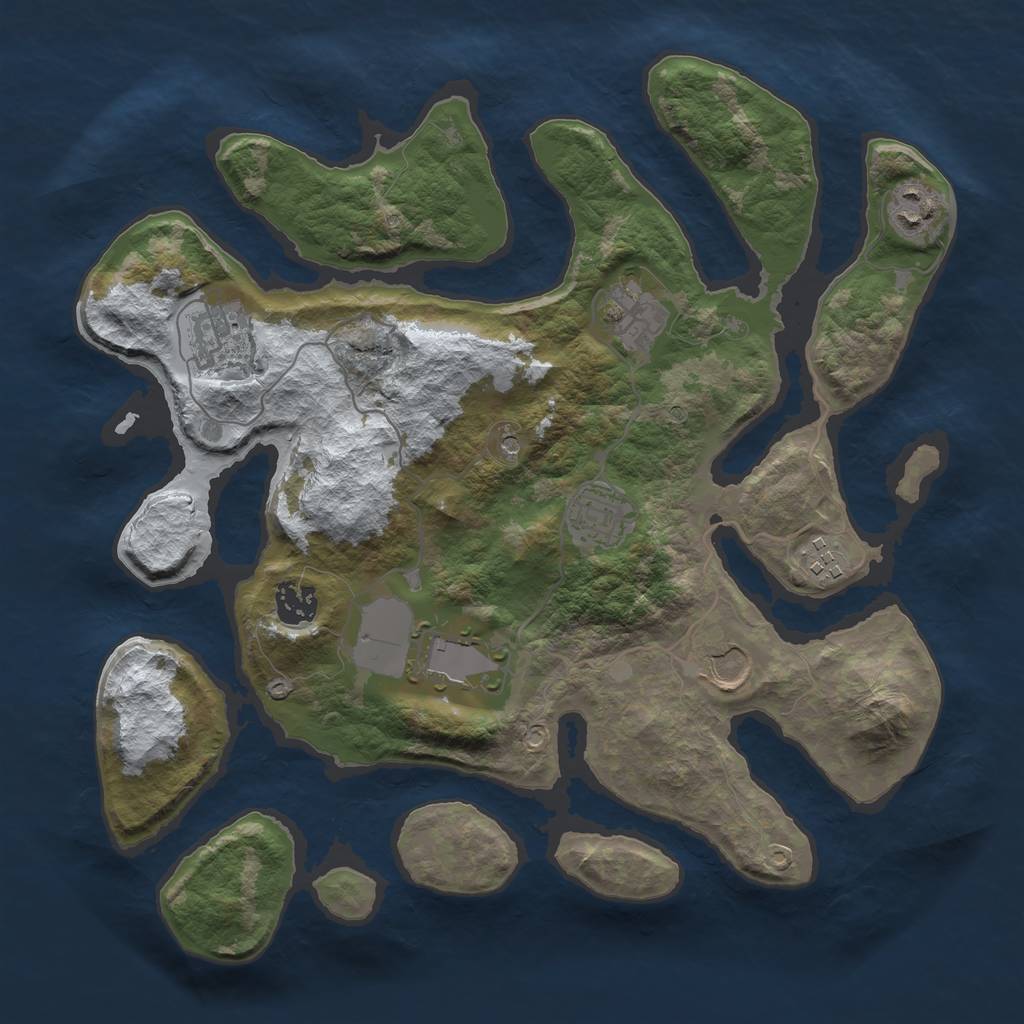 Rust Map: Barren, Size: 3500, Seed: 2999616, 11 Monuments