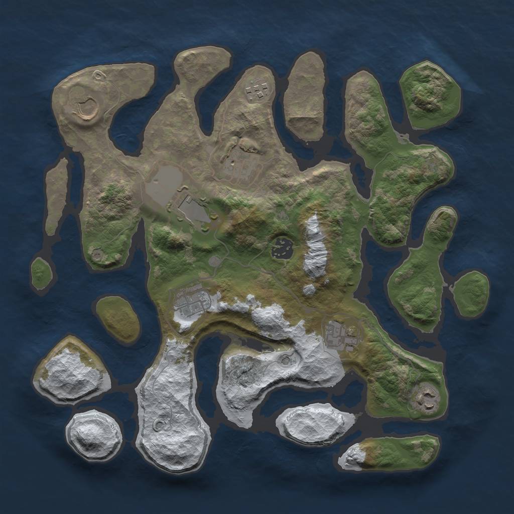 Rust Map: Barren, Size: 3500, Seed: 2265683, 11 Monuments