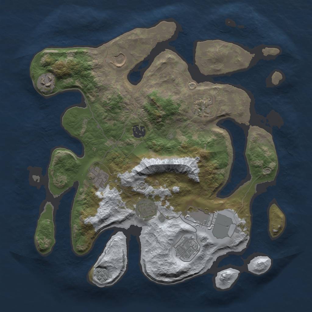 Rust Map: Barren, Size: 3500, Seed: 3276790, 12 Monuments