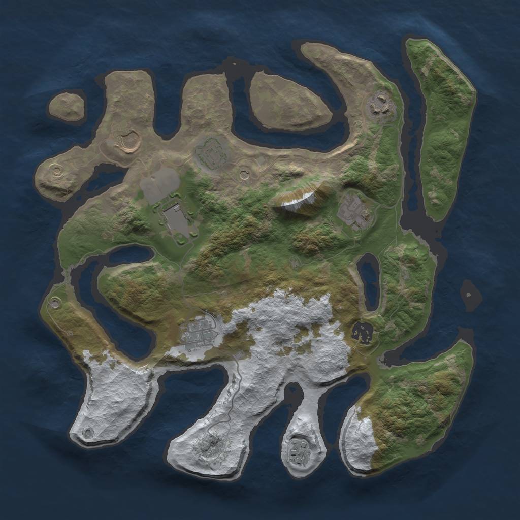 Rust Map: Barren, Size: 3500, Seed: 1615036, 11 Monuments