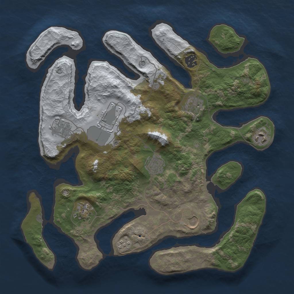 Rust Map: Barren, Size: 3500, Seed: 4639953, 12 Monuments