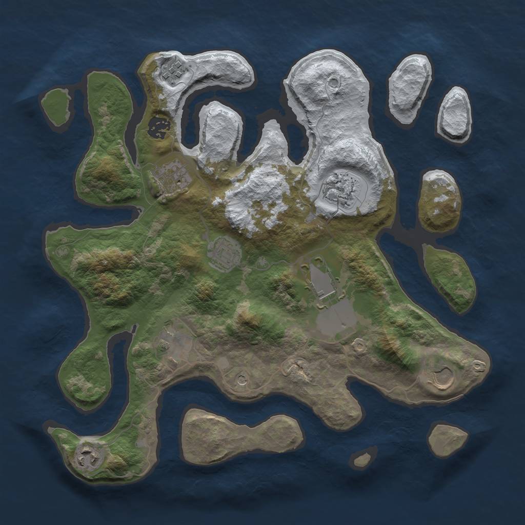 Rust Map: Barren, Size: 3500, Seed: 4370854, 12 Monuments