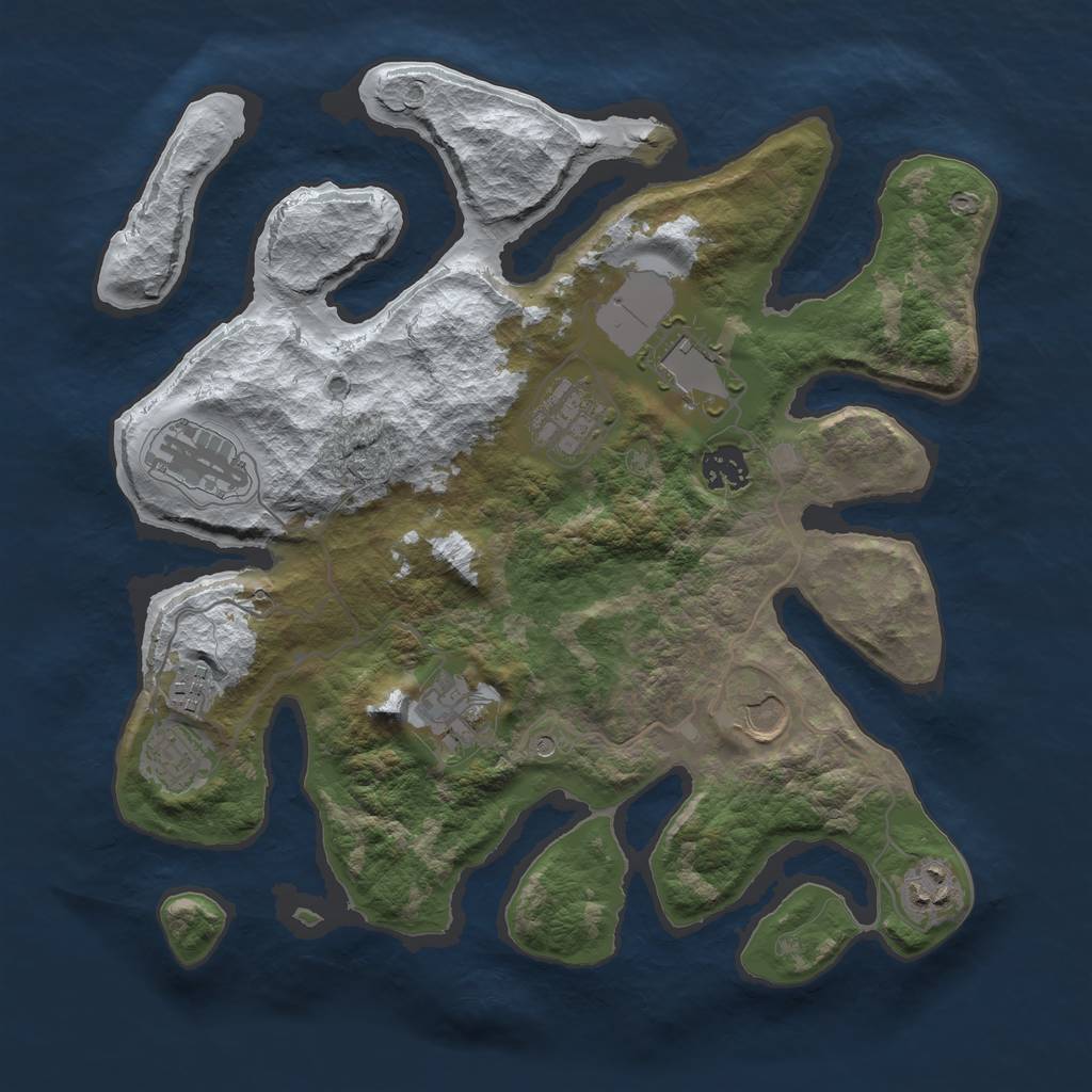 Rust Map: Barren, Size: 3500, Seed: 4565343, 12 Monuments