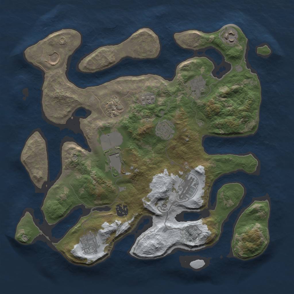 Rust Map: Barren, Size: 3500, Seed: 5659959, 13 Monuments