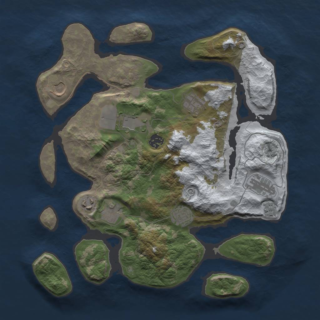 Rust Map: Barren, Size: 3500, Seed: 5892505, 12 Monuments