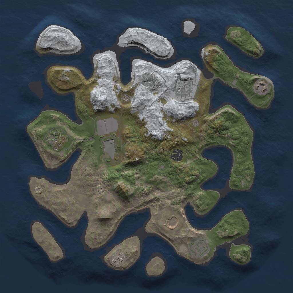 Rust Map: Barren, Size: 3500, Seed: 876425, 11 Monuments