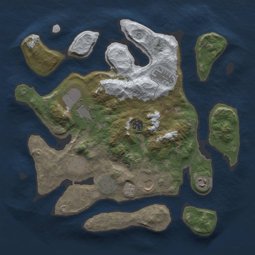 Rust Map: Barren, Size: 3500, Seed: 234856, 11 Monuments