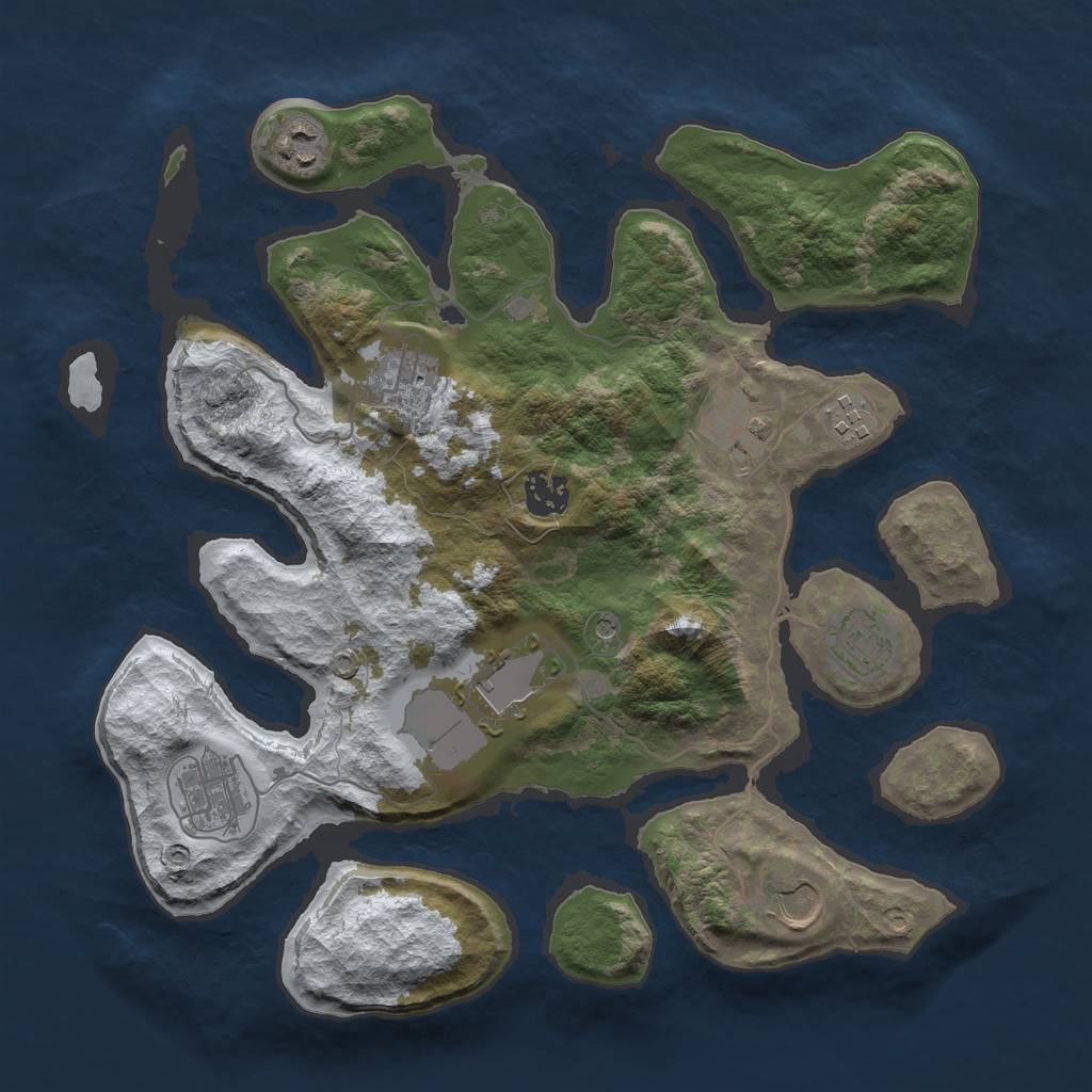 Rust Map: Barren, Size: 3500, Seed: 1507175, 12 Monuments