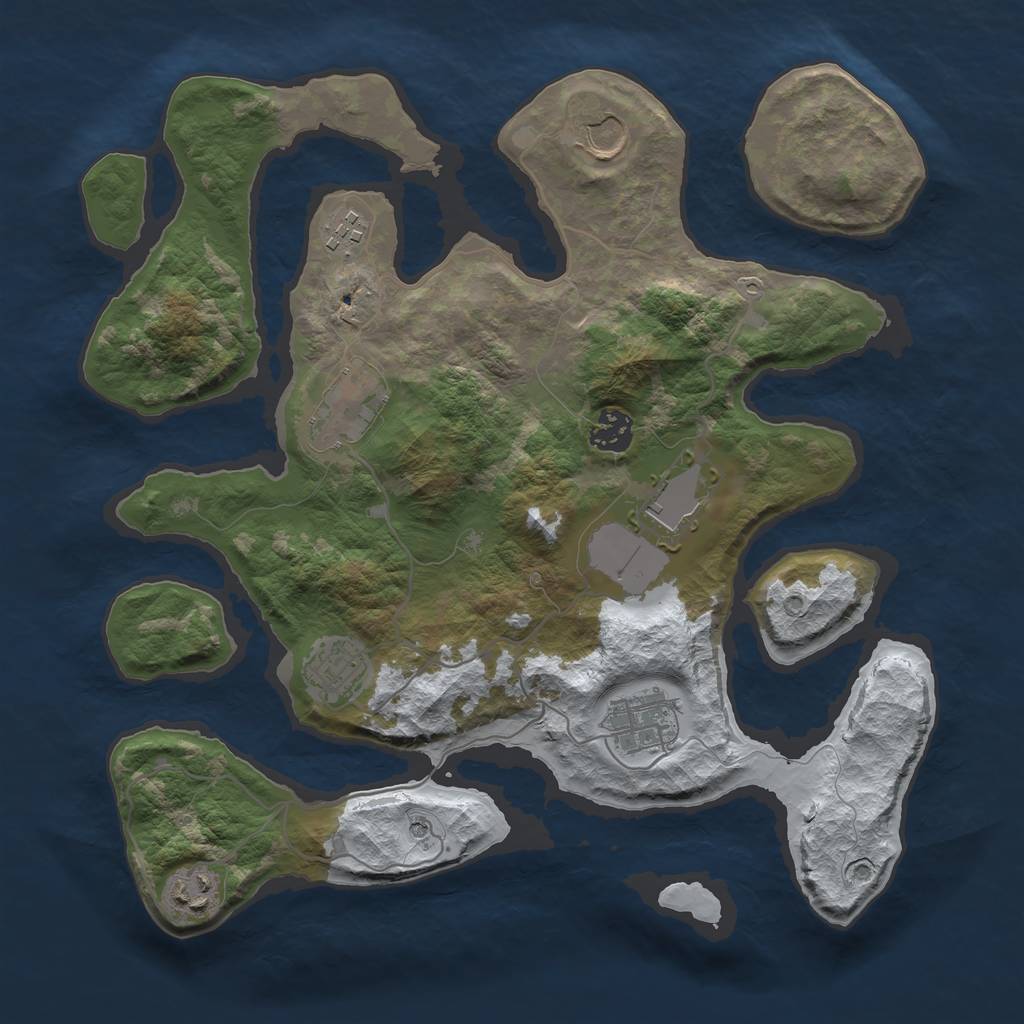 Rust Map: Barren, Size: 3500, Seed: 1330228, 11 Monuments