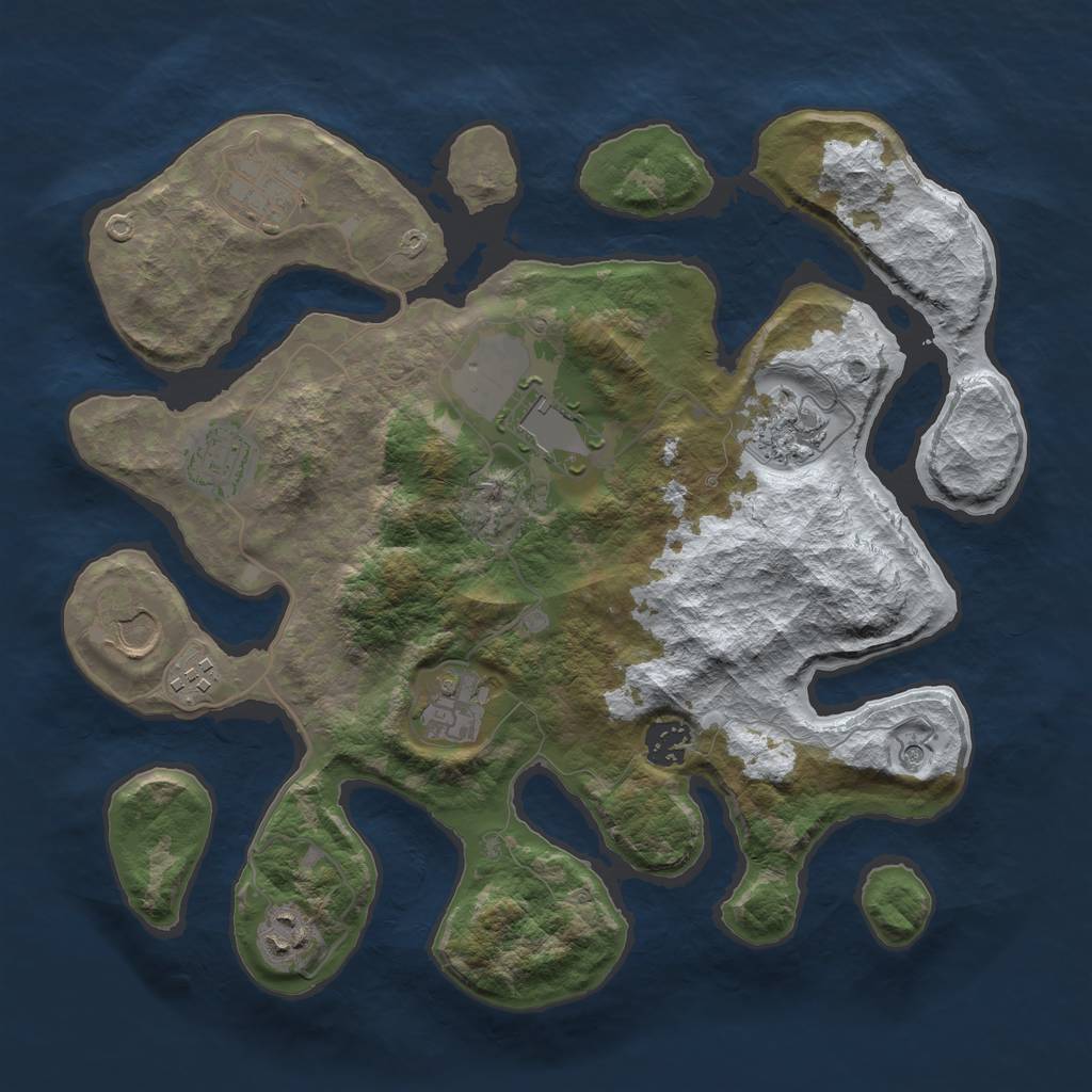 Rust Map: Barren, Size: 3500, Seed: 3198873, 12 Monuments