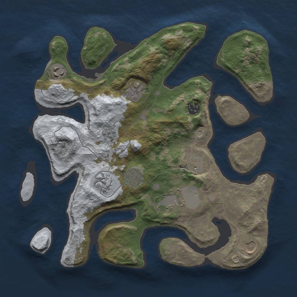 Rust Map: Barren, Size: 3500, Seed: 4640419, 12 Monuments