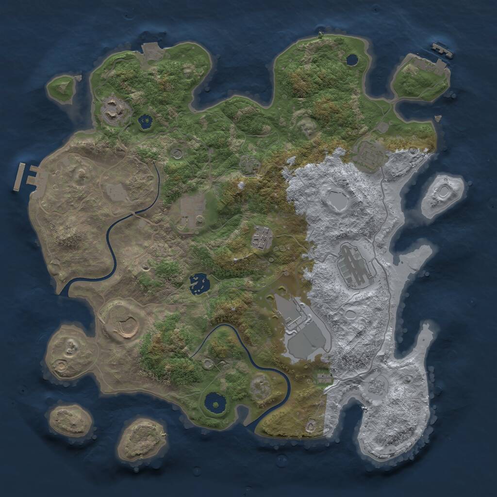 Rust Map: Procedural Map, Size: 3500, Seed: 1688834, 14 Monuments