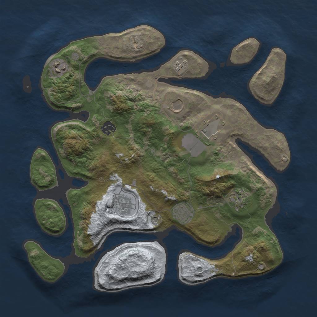 Rust Map: Barren, Size: 3500, Seed: 164066, 11 Monuments