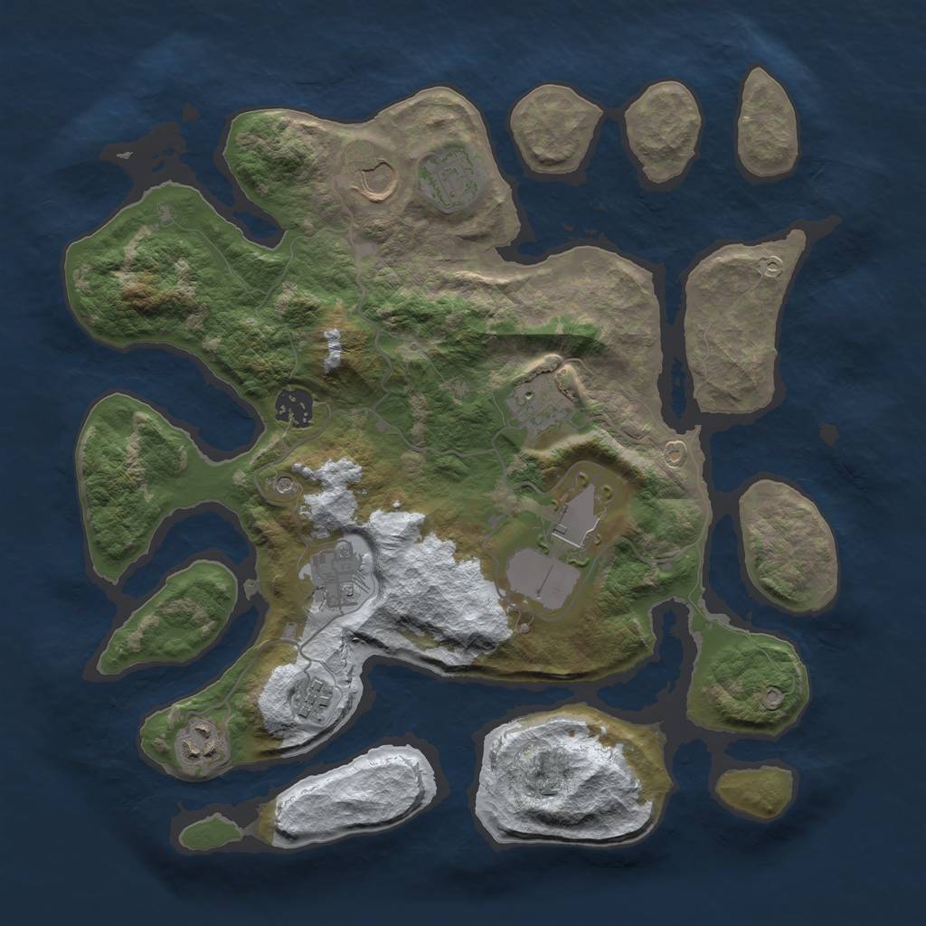 Rust Map: Barren, Size: 3500, Seed: 4489882, 11 Monuments