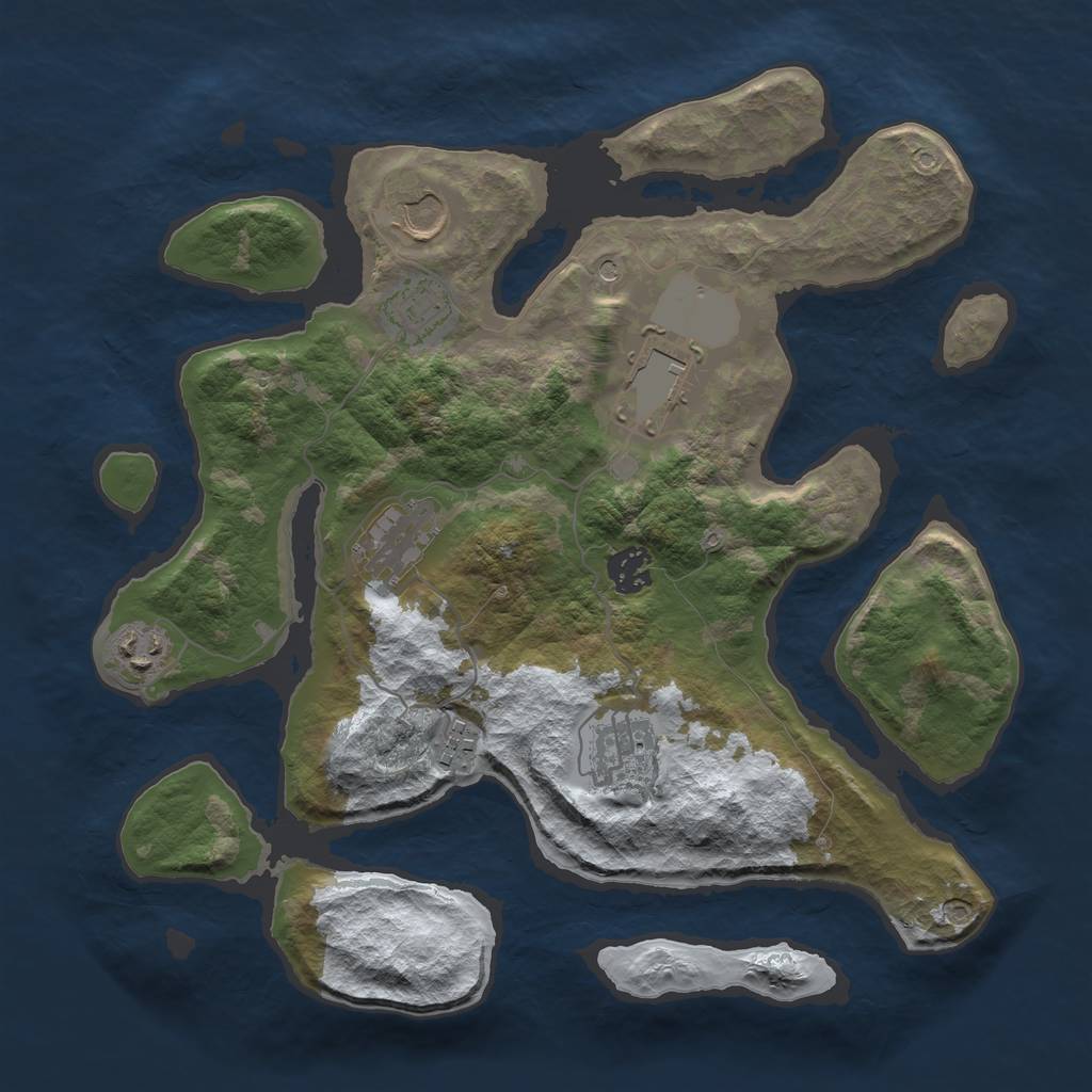 Rust Map: Barren, Size: 3500, Seed: 3166699, 11 Monuments