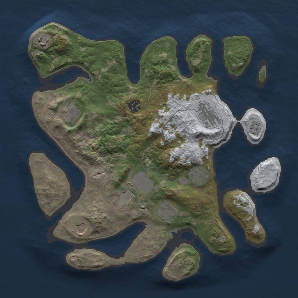 Rust Map: Barren, Size: 3500, Seed: 39259, 12 Monuments
