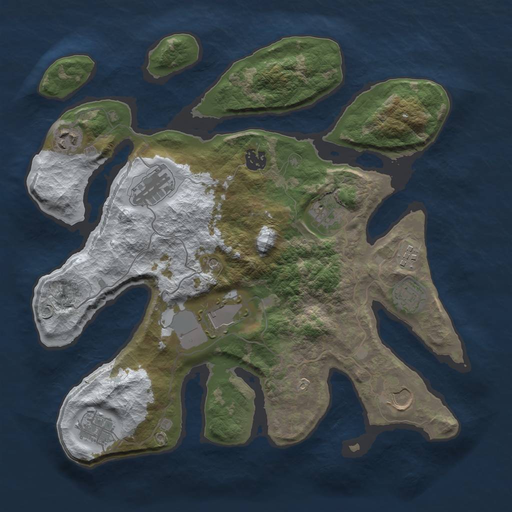 Rust Map: Barren, Size: 3500, Seed: 4495624, 12 Monuments