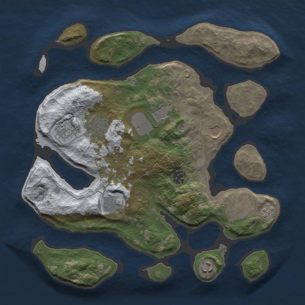 Rust Map: Barren, Size: 3500, Seed: 3045180, 12 Monuments