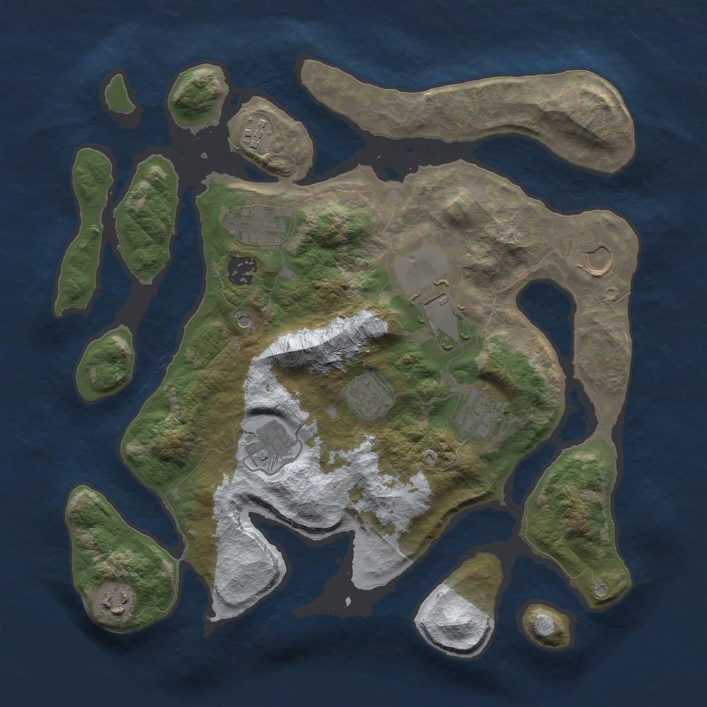 Rust Map: Barren, Size: 3500, Seed: 2514041, 12 Monuments