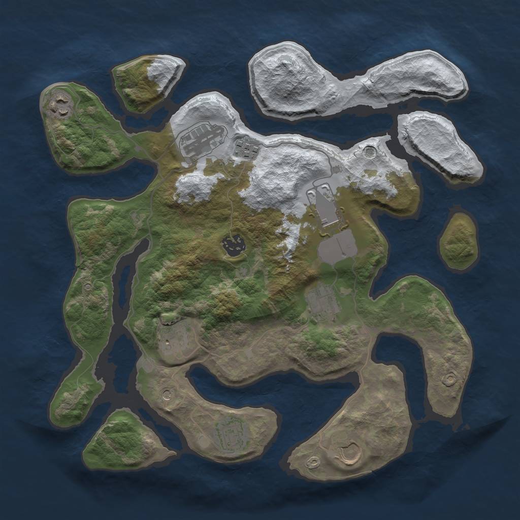 Rust Map: Barren, Size: 3500, Seed: 3414377, 12 Monuments