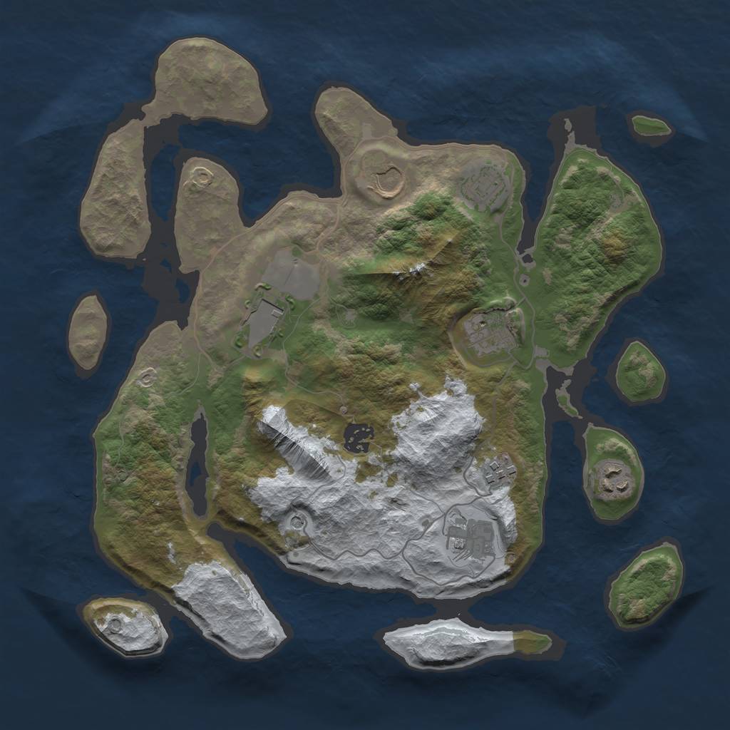 Rust Map: Barren, Size: 3500, Seed: 659761, 11 Monuments