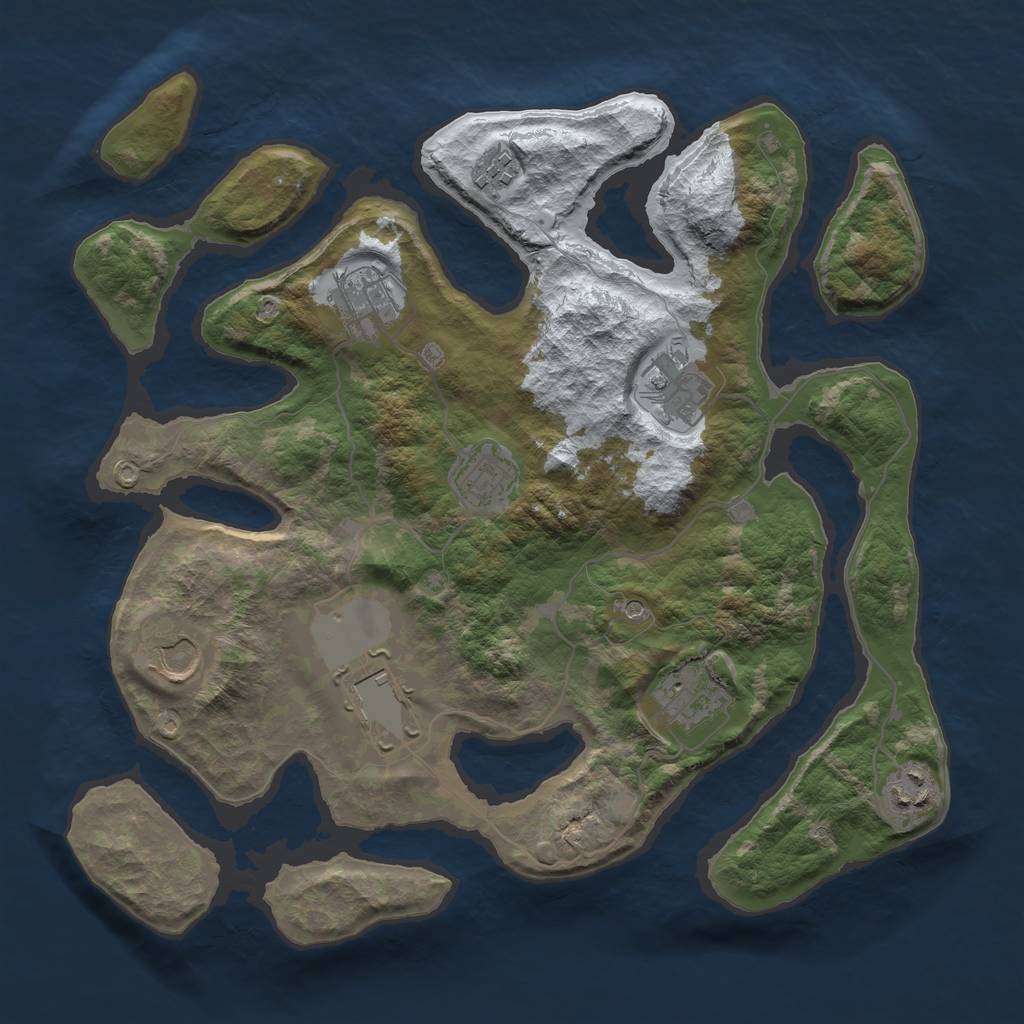 Rust Map: Barren, Size: 3500, Seed: 1035622, 11 Monuments