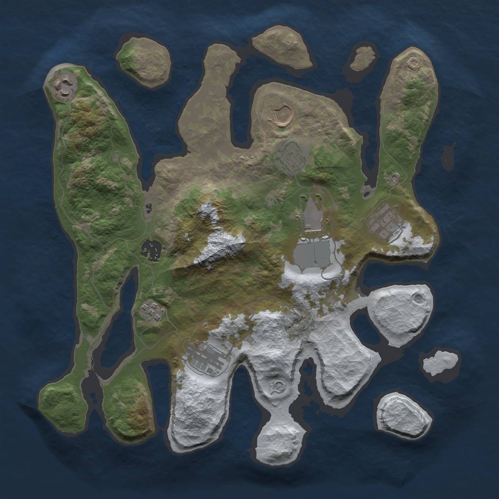 Rust Map: Barren, Size: 3500, Seed: 5177896, 11 Monuments