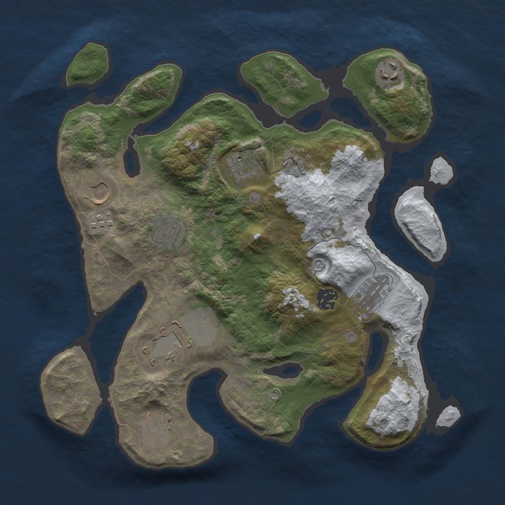 Rust Map: Barren, Size: 3500, Seed: 1868070, 12 Monuments