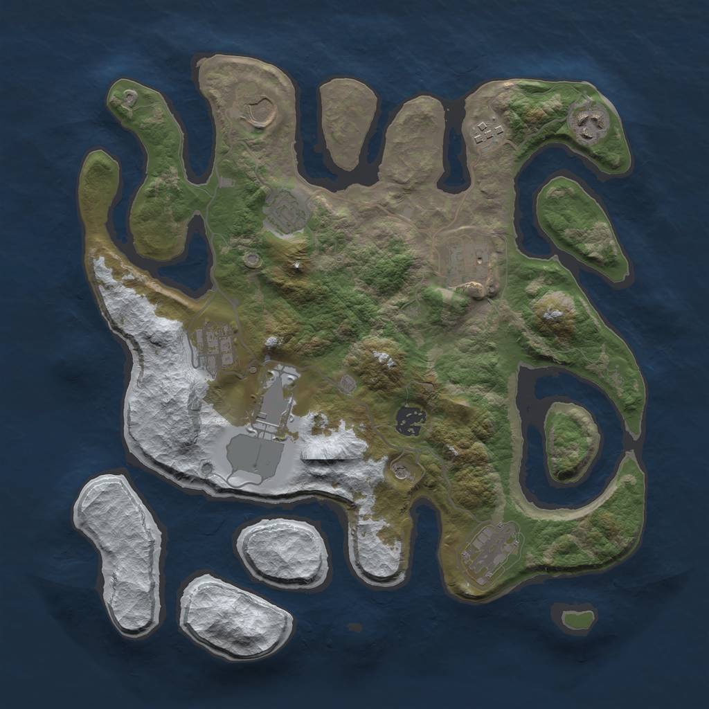 Rust Map: Barren, Size: 3500, Seed: 3911217, 12 Monuments