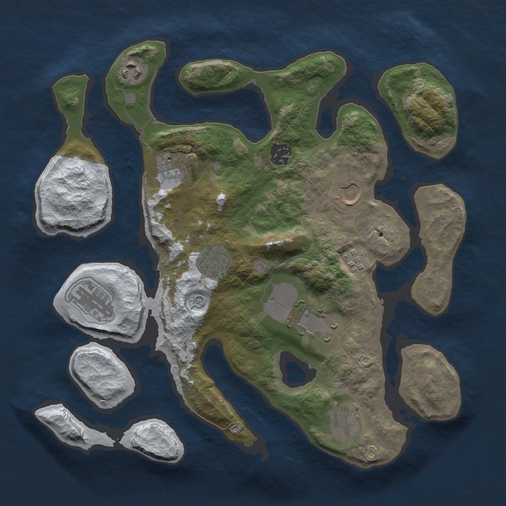 Rust Map: Barren, Size: 3500, Seed: 2928345, 12 Monuments