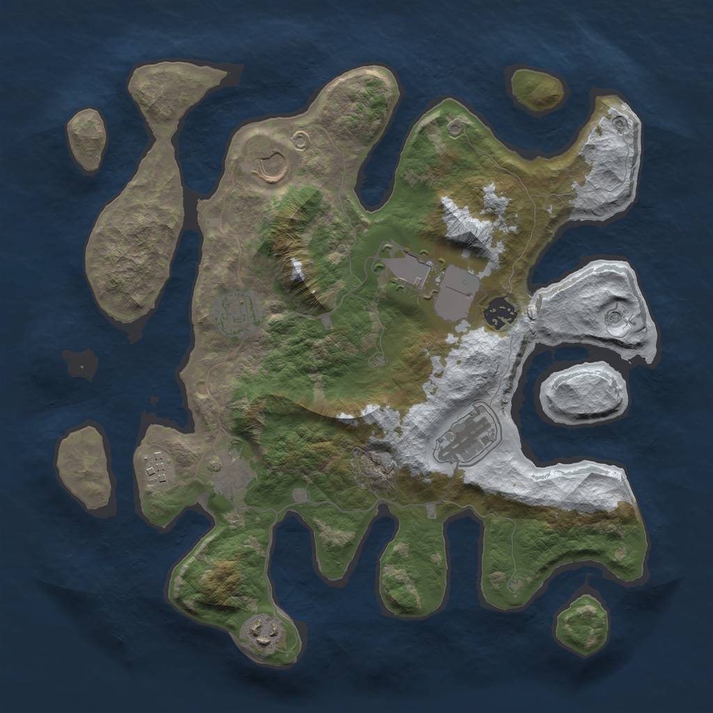 Rust Map: Barren, Size: 3500, Seed: 2793850, 11 Monuments