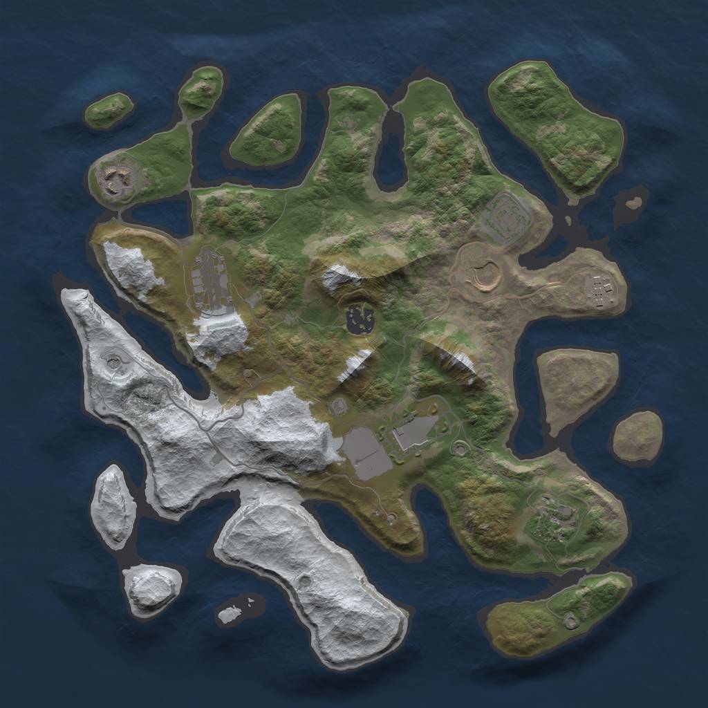 Rust Map: Barren, Size: 3500, Seed: 574845, 11 Monuments