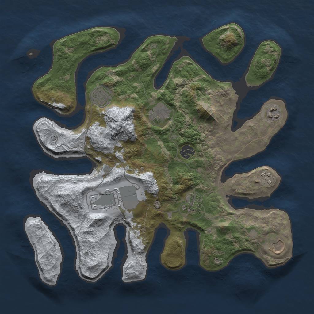 Rust Map: Barren, Size: 3500, Seed: 3729917, 11 Monuments