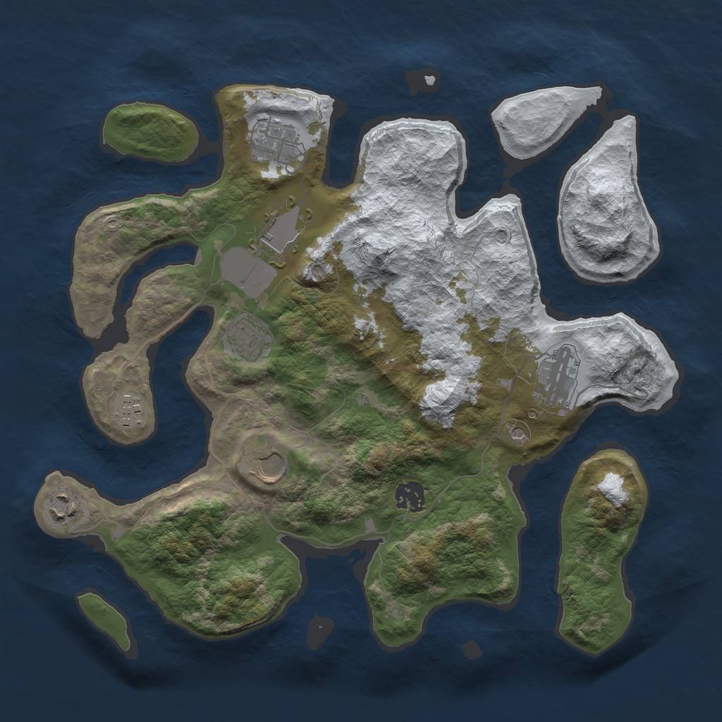 Rust Map: Barren, Size: 3500, Seed: 1885766, 11 Monuments